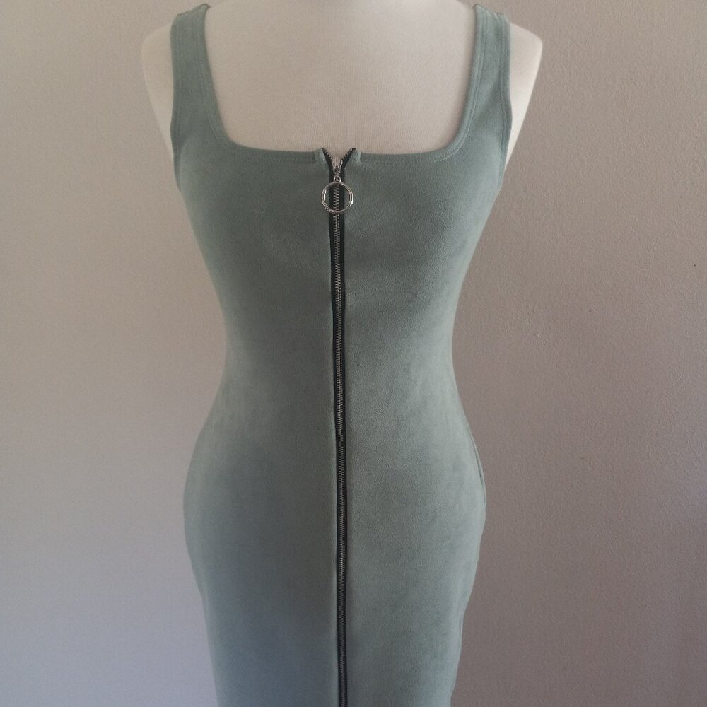 Blue Suede Zip up Mini Dress. Medium